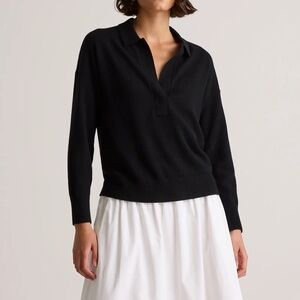 Quince Mongolian Cashmere Polo Sweater in black, size small